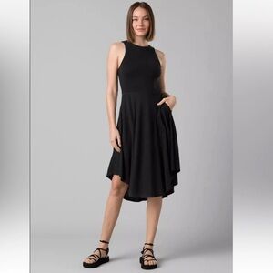 Prana Sleeveless Ribbed High Neck Casual Dress Hemp Blend Pockets Charcoal Gray